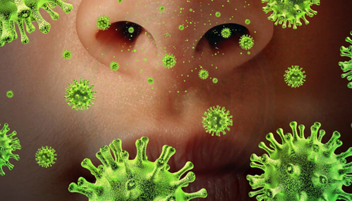 یک بینی که شکلی از ویروسها را نشان میدهد