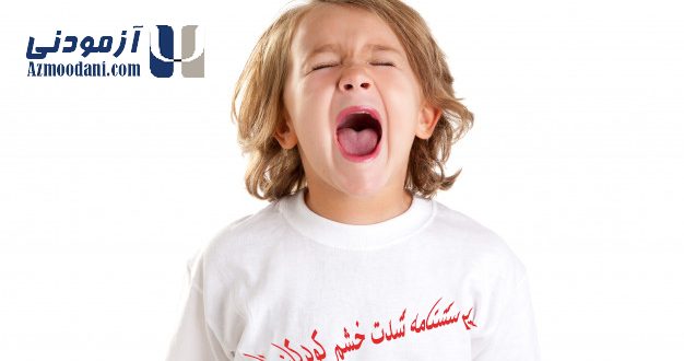 پرسشنامه شدت خشم کودکان نلسون. دختر بچه ای 4 ساله در حال گریه و زاری و خشم ورزیدن است./ نام پرسشنامه و لوگوی سایت آزمودنی در تصویر درج شده است.